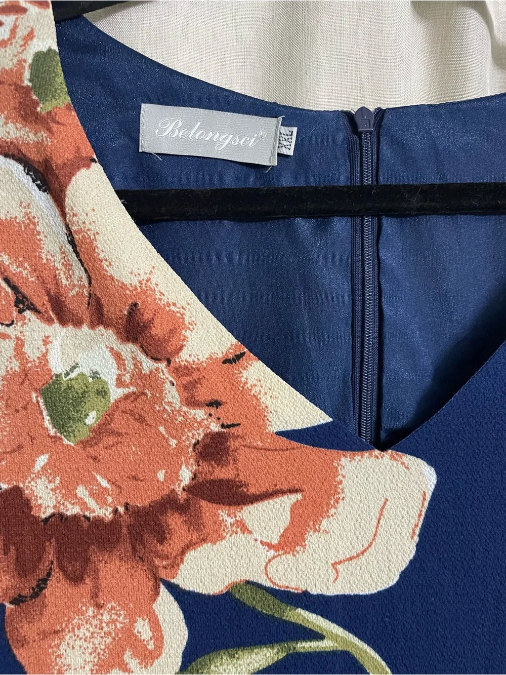 BelongSci Blue Floral Shift Dress Bell Sleeve V-Neck Size XXL